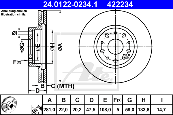 Disc frana 24.0122-0234.1 ATE