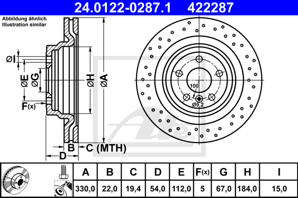 Disc frana 24.0122-0287.1 ATE