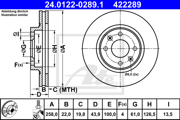 Disc frana 24.0122-0289.1 ATE