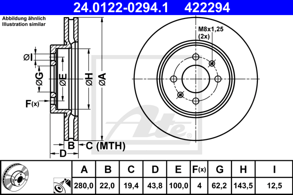 Disc frana 24.0122-0294.1 ATE