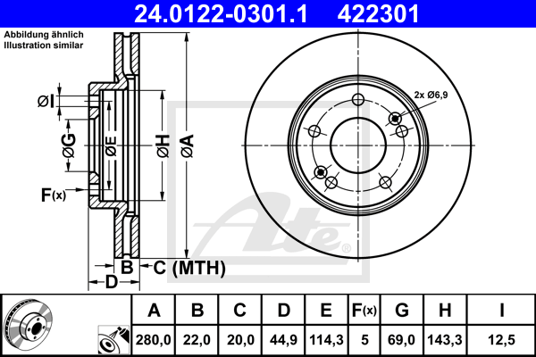 Disc frana 24.0122-0301.1 ATE