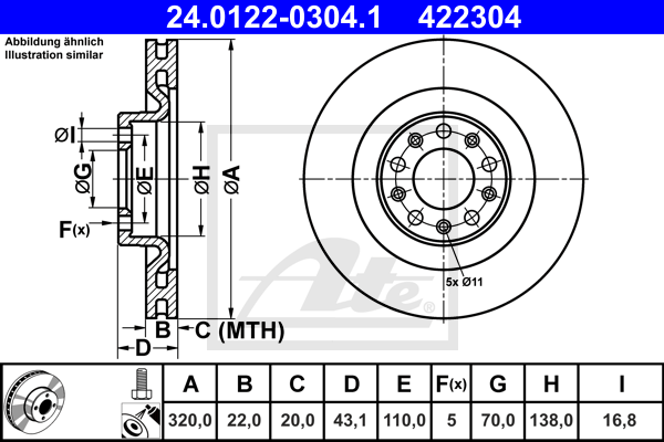 Disc frana 24.0122-0304.1 ATE