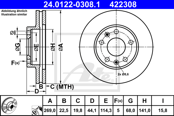 Disc frana 24.0122-0308.1 ATE