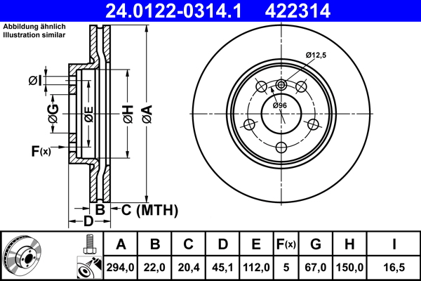 Disc frana 24.0122-0314.1 ATE