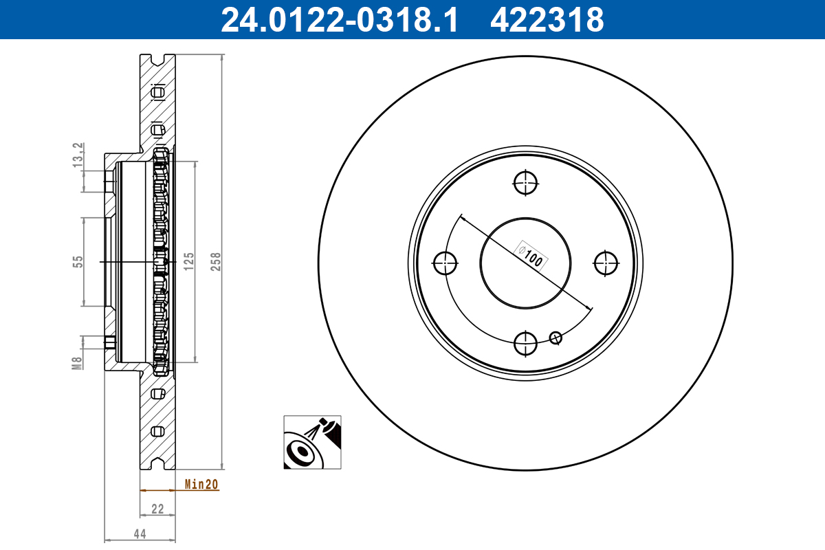 Disc frana 24.0122-0318.1 ATE