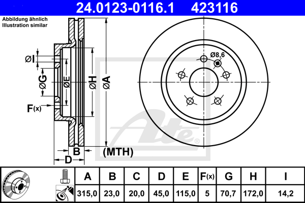 Disc frana 24.0123-0116.1 ATE