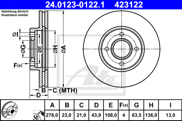 Disc frana 24.0123-0122.1 ATE