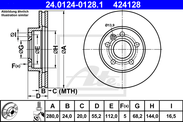 Disc frana 24.0124-0128.1 ATE