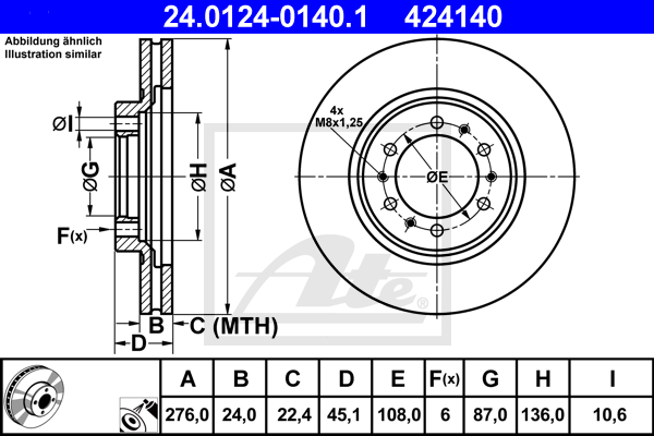 Disc frana 24.0124-0140.1 ATE