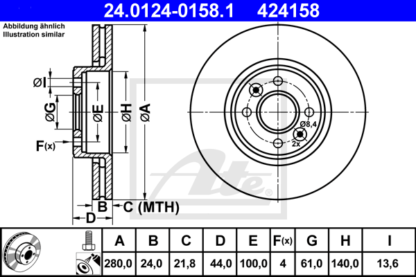 Disc frana 24.0124-0158.1 ATE