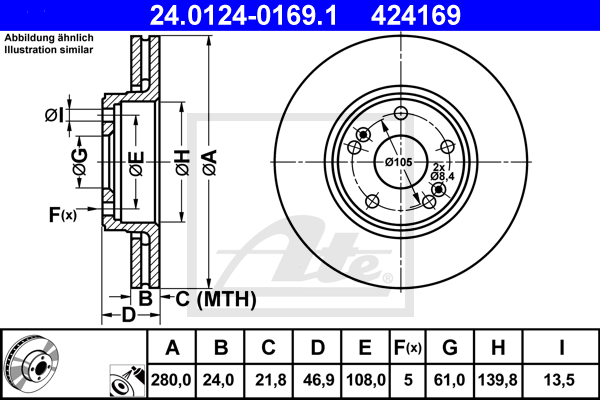 Disc frana 24.0124-0169.1 ATE