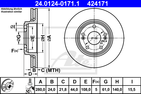 Disc frana 24.0124-0171.1 ATE