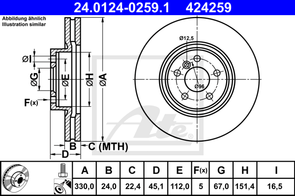 Disc frana 24.0124-0259.1 ATE