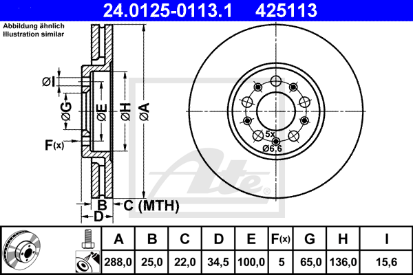 Disc frana 24.0125-0113.1 ATE