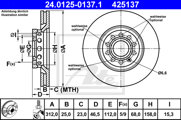 Disc frana 24.0125-0137.1 ATE