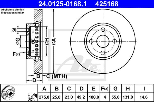 Disc frana 24.0125-0168.1 ATE