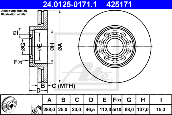 Disc frana 24.0125-0171.1 ATE