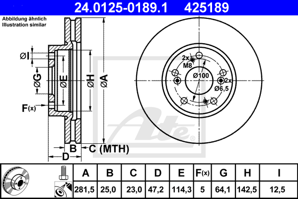 Disc frana 24.0125-0189.1 ATE