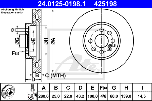 Disc frana 24.0125-0198.1 ATE