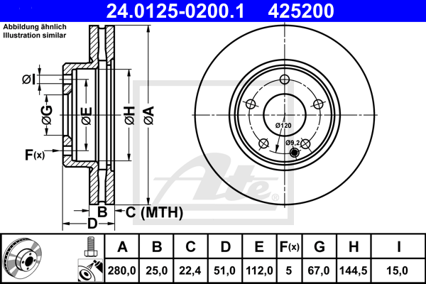 Disc frana 24.0125-0200.1 ATE