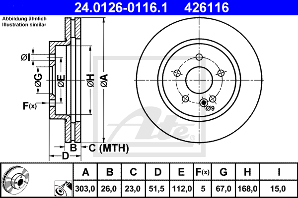 Disc frana 24.0126-0116.1 ATE