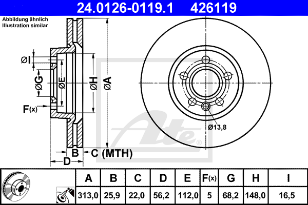 Disc frana 24.0126-0119.1 ATE