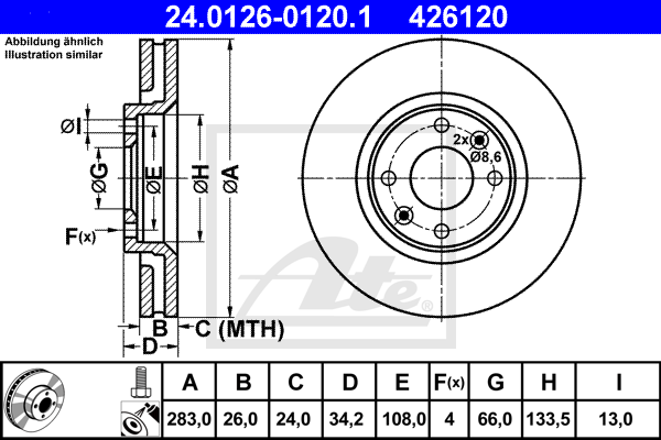 Disc frana 24.0126-0120.1 ATE