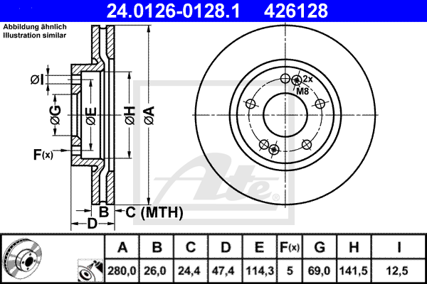 Disc frana 24.0126-0128.1 ATE