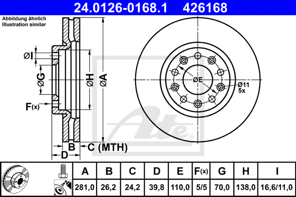 Disc frana 24.0126-0168.1 ATE