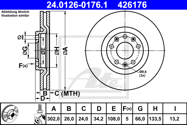 Disc frana 24.0126-0176.1 ATE