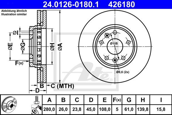 Disc frana 24.0126-0180.1 ATE