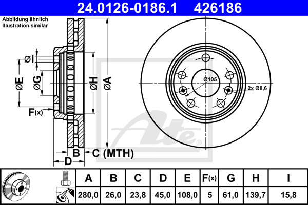 Disc frana 24.0126-0186.1 ATE