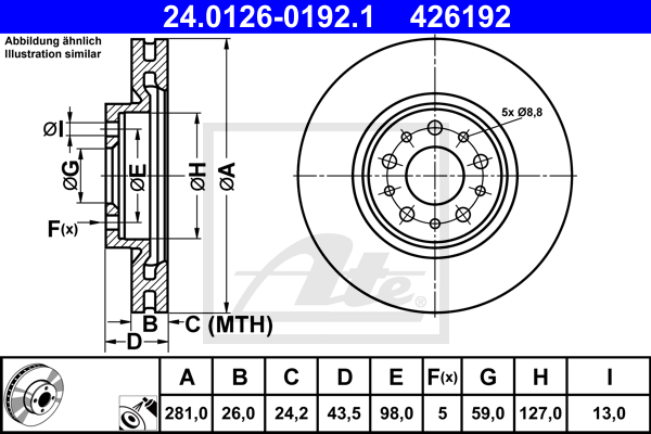 Disc frana 24.0126-0192.1 ATE