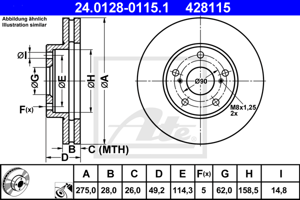 Disc frana 24.0128-0115.1 ATE