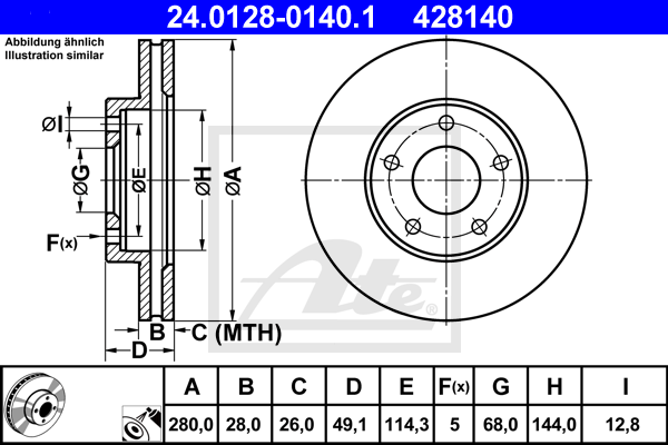 Disc frana 24.0128-0140.1 ATE