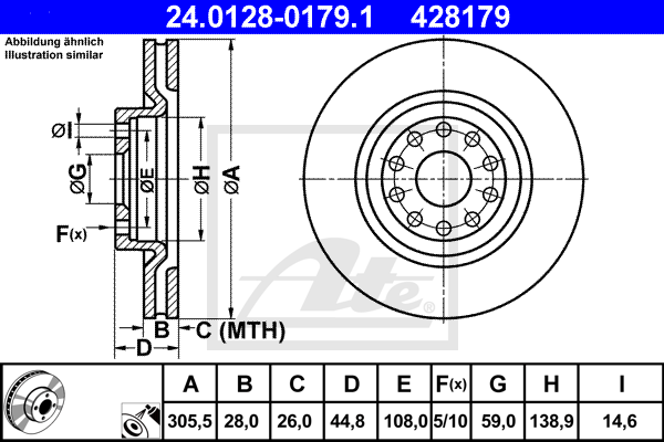 Disc frana 24.0128-0179.1 ATE