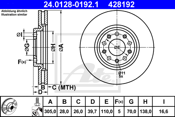 Disc frana 24.0128-0192.1 ATE