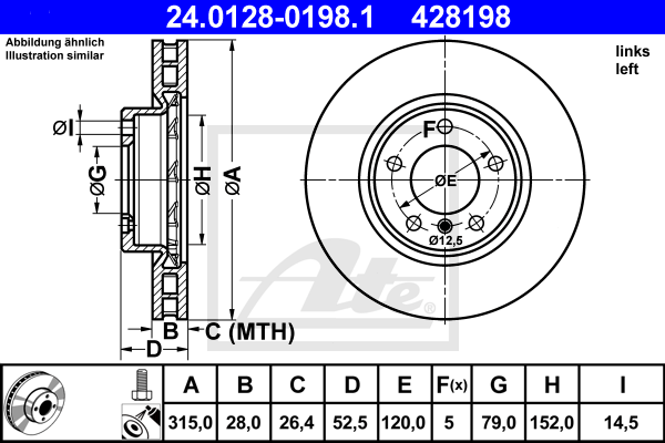 Disc frana 24.0128-0198.1 ATE