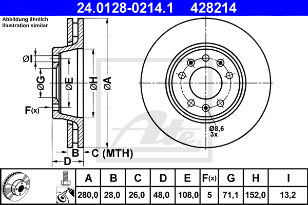 Disc frana 24.0128-0214.1 ATE