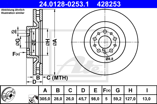 Disc frana 24.0128-0253.1 ATE