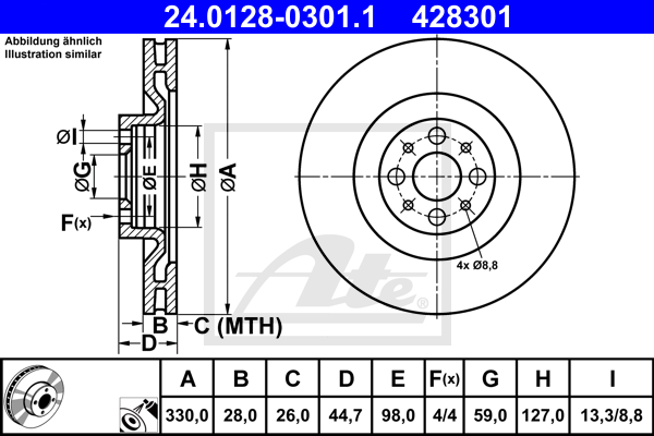 Disc frana 24.0128-0301.1 ATE