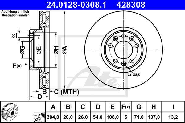 Disc frana 24.0128-0308.1 ATE