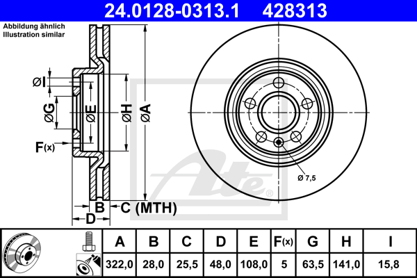 Disc frana 24.0128-0313.1 ATE