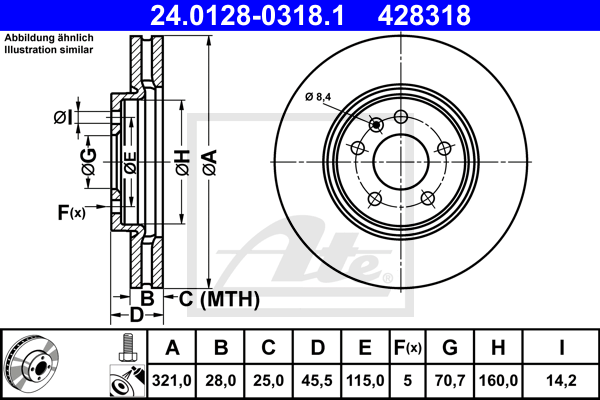 Disc frana 24.0128-0318.1 ATE