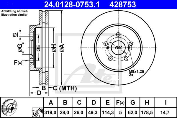 Disc frana 24.0128-0753.1 ATE