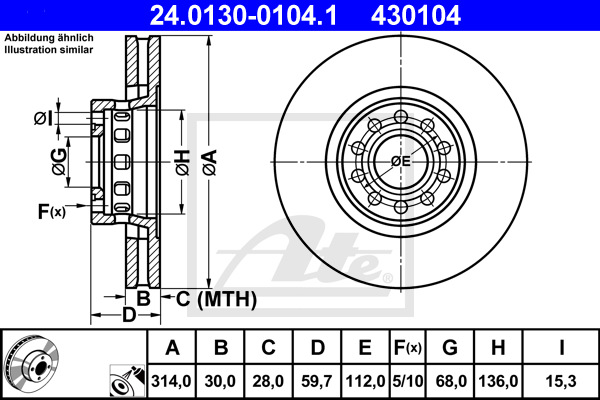 Disc frana 24.0130-0104.1 ATE