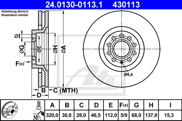 Disc frana 24.0130-0113.1 ATE