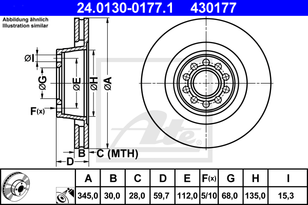 Disc frana 24.0130-0177.1 ATE