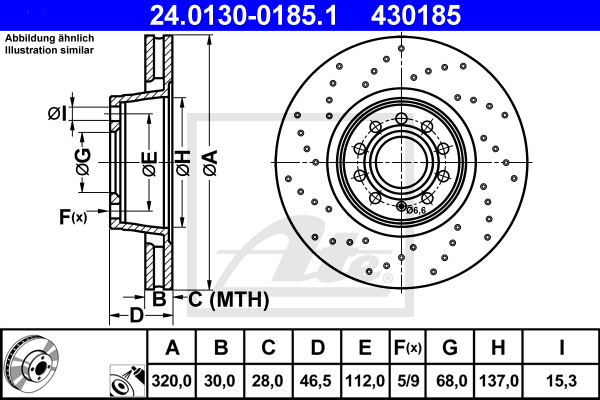 Disc frana 24.0130-0185.1 ATE