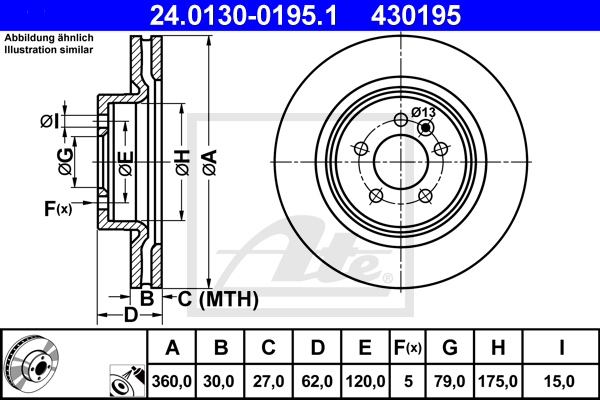 Disc frana 24.0130-0195.1 ATE